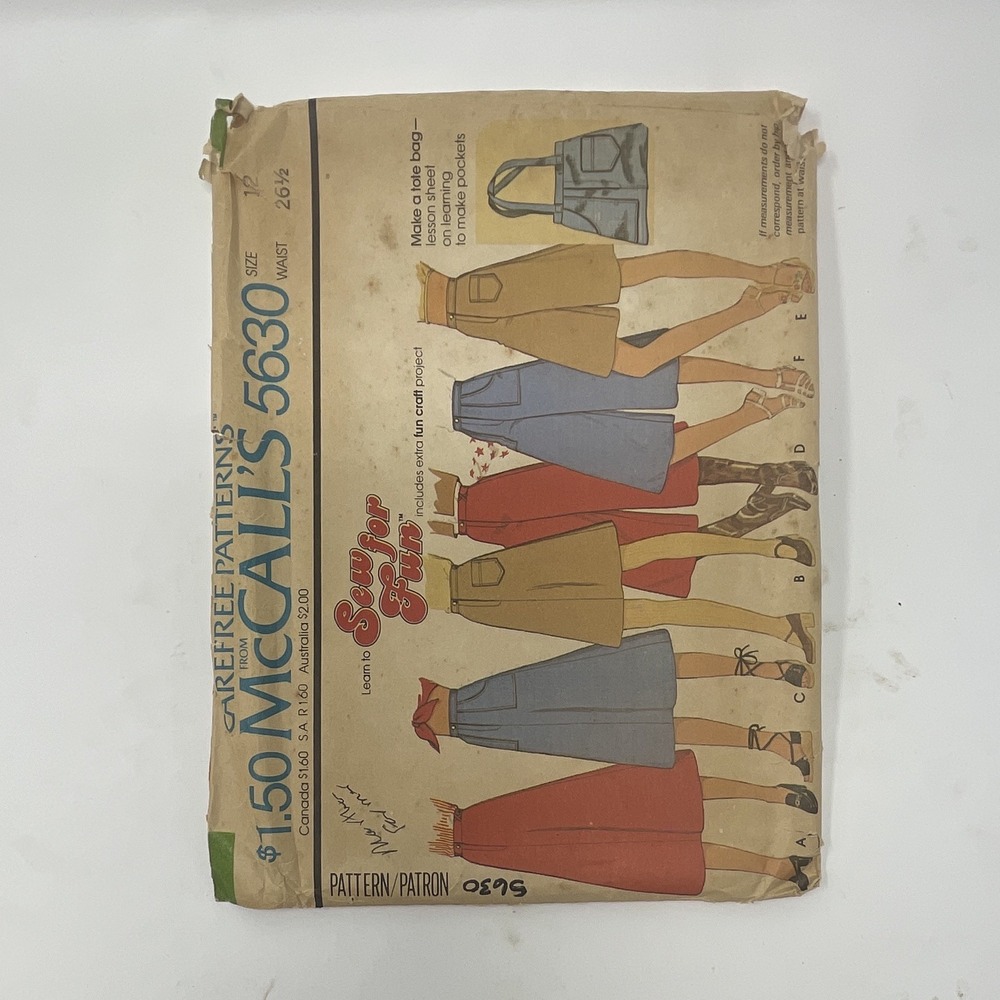 McCalls 5630 Vintage 70s Sewing Pattern Womens Skirt Culottes Size 12 Waist 26.5